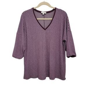 Weekend By Suzanne Betro Top Fuzzy Half Sleeve Purple Chevron 2x 530
